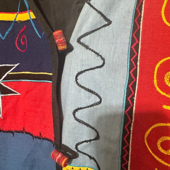 Indigo Moon Tapestry Jacket Flax Cotton blend Embroidery Patchwork artsy sz M - Picture 4 of 6